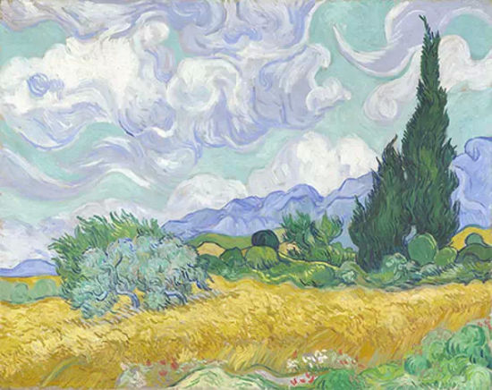 《麥田與柏樹》(A Wheatfield with Cypresses，1889)