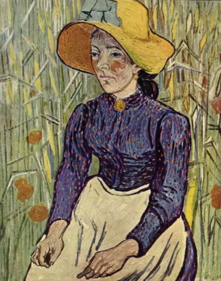 　　《麥前的農(nóng)婦》(Peasant Woman Against a Background of Wheat，1890)