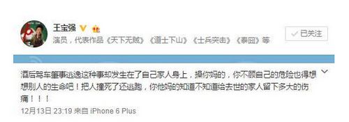 王寶強(qiáng)稱(chēng)家人車(chē)禍身亡斥肇事者酒駕逃逸（圖）