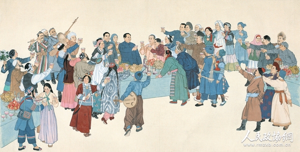 民族大團(tuán)結(jié) 葉淺予 國畫 123x183.4cm 1953年 中國美術(shù)館藏_副本