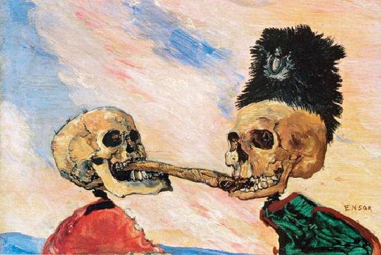 恩索爾《Skeletons Fighting Over a Pickled Herring》1891年