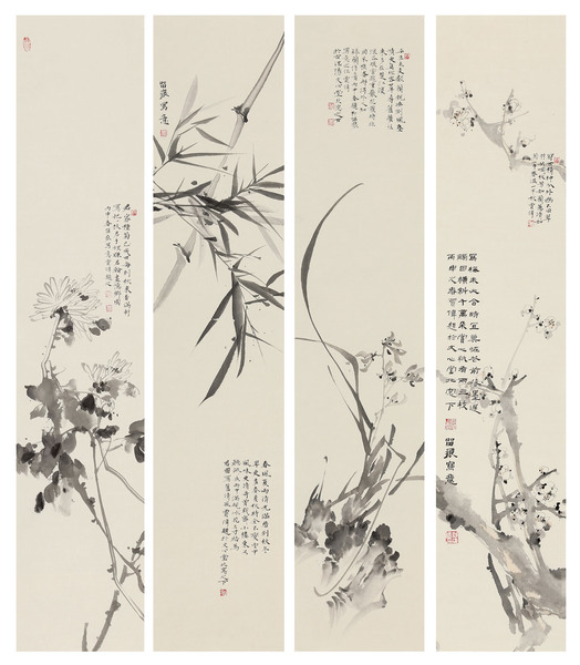 梅蘭竹菊（4條屏）110x22cm x4