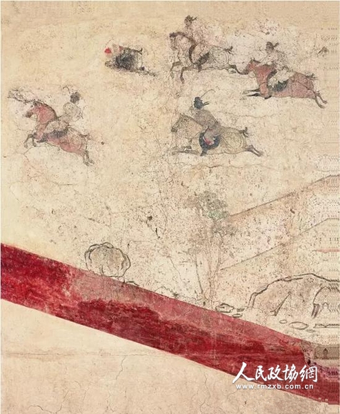 唐章懷太子墓壁畫中的《打馬球圖》 （陜西歷史博物館藏）