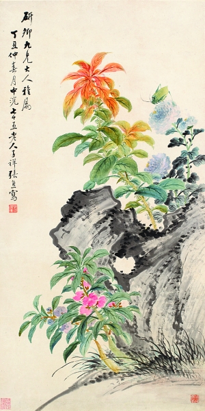 張熊《雁來(lái)紅花圖》