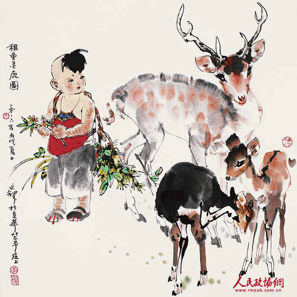 15.《稚童靈鹿圖》 68cmx68cm 2006_副本