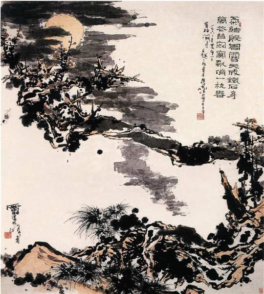 潘天壽 梅月圖 中國畫（指墨） 182×152cm 1966年