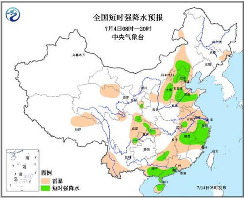 山東天津等地有短時(shí)強(qiáng)降水山西河北局地有雷暴大風(fēng)