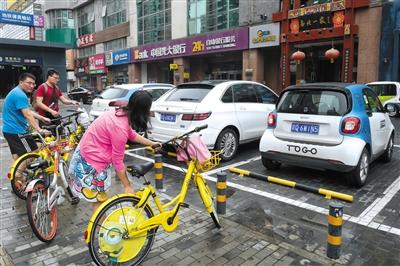 8月13日，蒲黃榆路，共享汽車停放在停車位上。