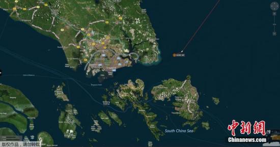 地圖顯示，與美國驅(qū)逐艦相撞后，商船在馬六甲海域停下來。