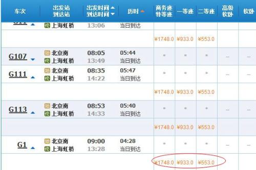提速后的“復(fù)興號(hào)”票價(jià)與其他高鐵列車(chē)相同，提速未提價(jià)。截圖來(lái)自12306官網(wǎng)