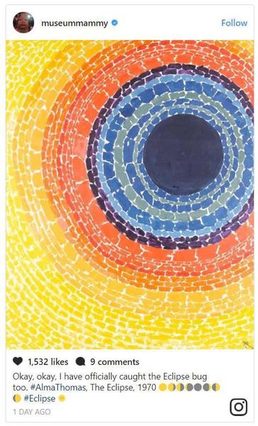 “講真，我真的抓拍到了日食！Alma Thomas，《Eclipse》，1970”。圖片：museummammy的Instagram