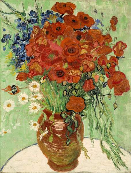 1、梵高《雛菊與罌粟花》Vase with Daisies and Poppies, Vincent van Gogh