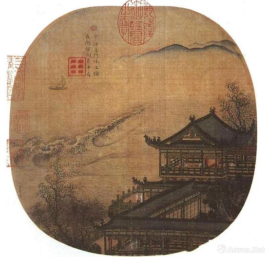 南宋李嵩《月夜看潮圖》