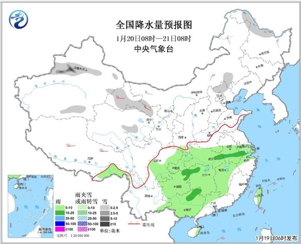 圖3全國降水量預(yù)報圖（20日08時-21日08時）