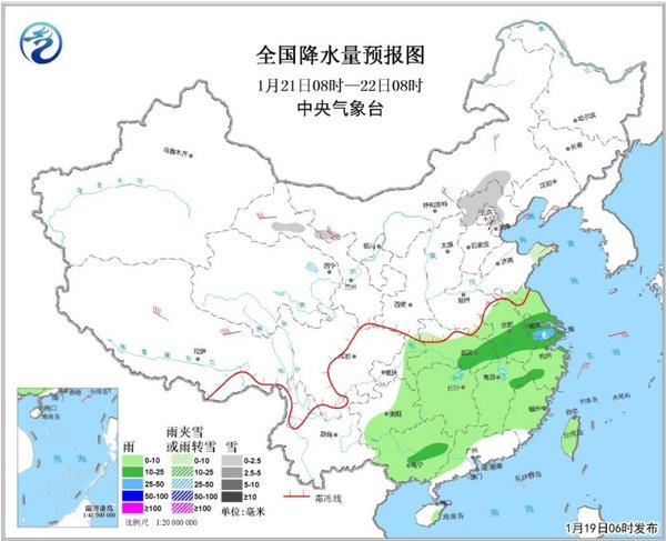 圖4 全國降水量預(yù)報圖（21日08時-22日08時）