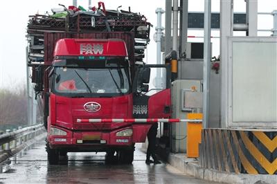 4月13日，京津高速臺湖收費(fèi)站，一名大貨車司機(jī)從車上下來取高速卡。本版攝影/新京報記者 朱駿