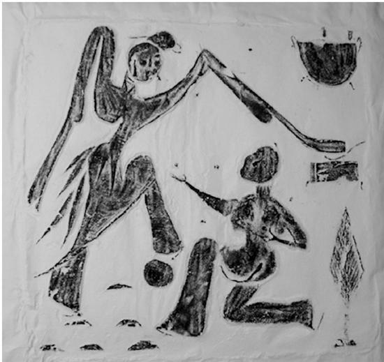 河南南陽(yáng)漢畫館，七盤舞呈現(xiàn)一組年輕男女仙人歡快優(yōu)美的舞蹈