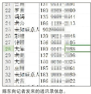 陳東與記者的聊天記錄，其稱電話信息1毛錢一條，購(gòu)買的話1000條起。
