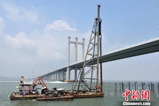 新建福廈鐵路泉州灣跨海大橋系國內(nèi)首條跨海高鐵大橋，與之相鄰的是已建成的泉州灣跨海高速公路大橋?！↑S偉鋒 攝