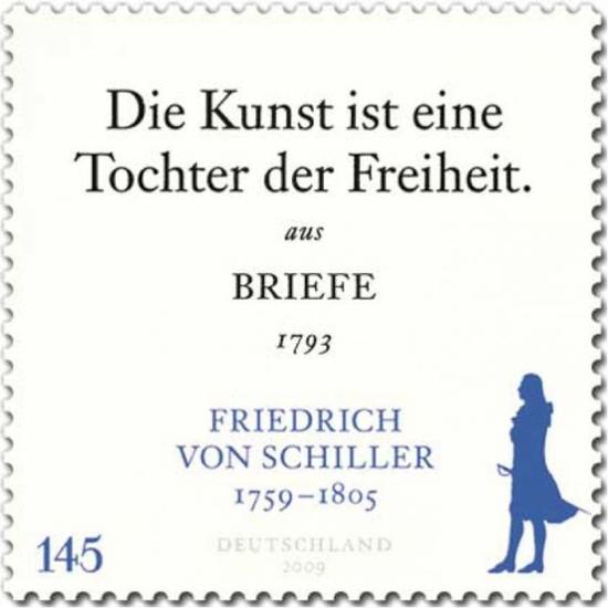 圖片：德國(guó)2009年郵票，席勒：“藝術(shù)是自由的女兒。”出自1793年席勒書(shū)簡(jiǎn)。
