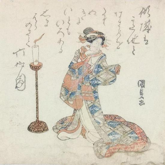 摺物畫(huà)，歌川國(guó)貞（Utagawa Kunisada， 1786?1865），彩色木刻版畫(huà)，1821年