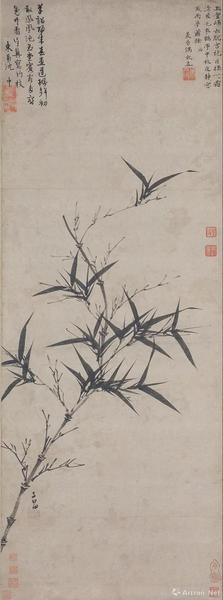 趙孟頫，《墨竹圖》軸，元，紙本水墨，97.9×36.7厘米，日本大阪市立美術(shù)館藏