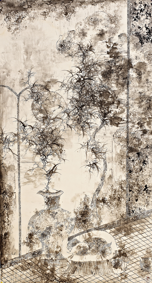 張衛(wèi)，溢之二，190×98cm，紙本水墨，2013