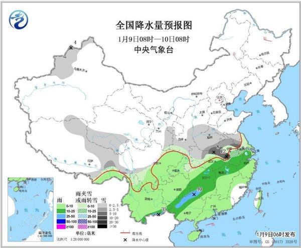 圖2 全國降水量預(yù)報圖(1月9日08時-10日08時)