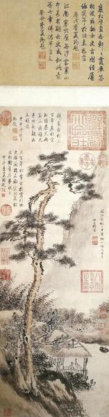 圖4 陳書 長松圖  軸 紙本設(shè)色 縱84.5厘米 橫30.1厘米 故宮博物院