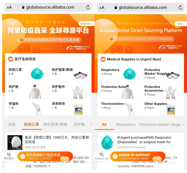 阿里巴巴呼吁全球中小企業(yè)共同抗疫，開通“防疫直采全球?qū)ぴ雌脚_”
