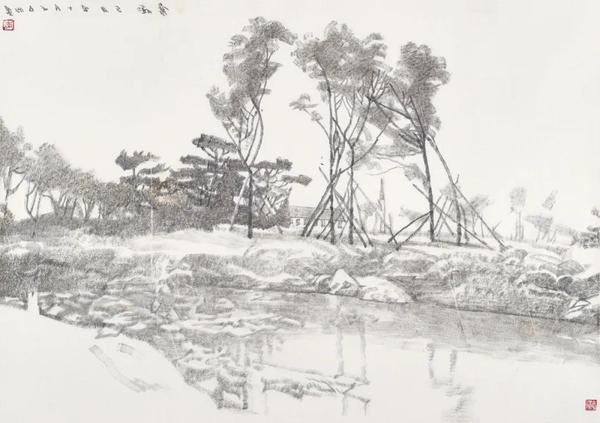 李愛(ài)國(guó)  寒潮  紙本水墨  44×62cm