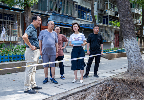 王小雨（右二）與政協(xié)委員、居民代表就小區(qū)管道安裝事宜現(xiàn)場協(xié)商。 （圖片由受訪者提供）